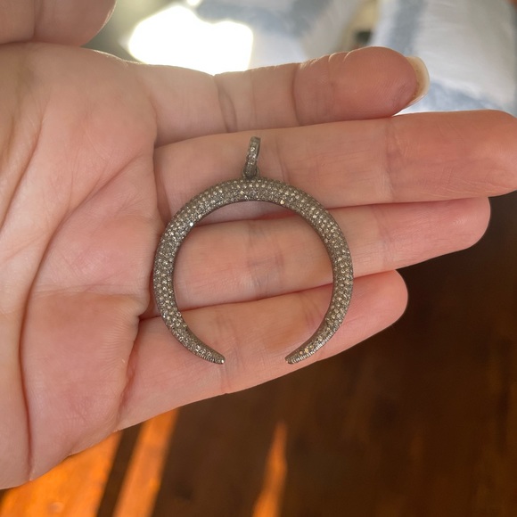 Diamond and Black Rhodium Crescent Horn Pendant by the Jen Collection - Picture 6 of 14